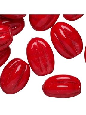 Vintage Handcrafted Japanese Red Scored Oval Lampwork Glass Beads 4 pcs